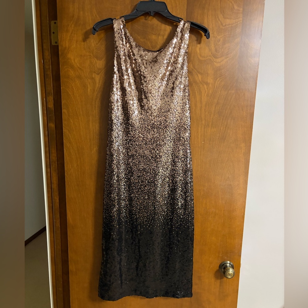 Premier Amour Black and Gold Ombré Sequin Dress.